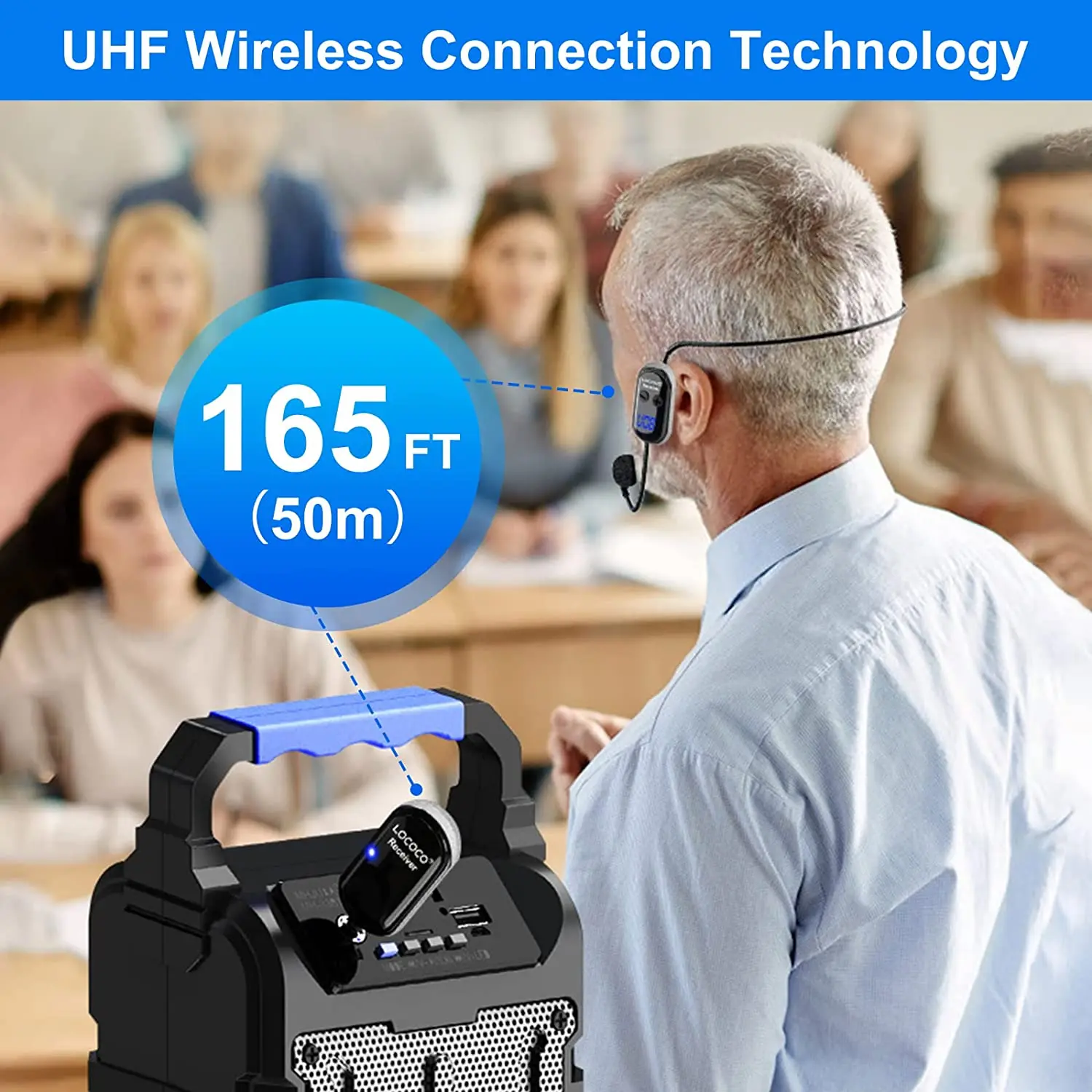 XIAOKOA Kabelloses Mikrofon-Headset, kabelloses UHF-Headset und tragbares 2-in-1-Mikrofon mit LED-Digitalanzeige, 165 Fuß Reichweite – Detail 5