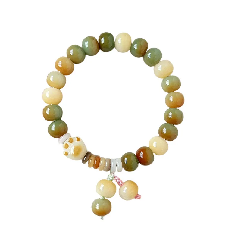 Dunhuang Apple Bead Bodhi Single Wrap Bracelet with Cat Paw Accents Traditional Chinese Style Prayer Lucky Bracelet Gifts