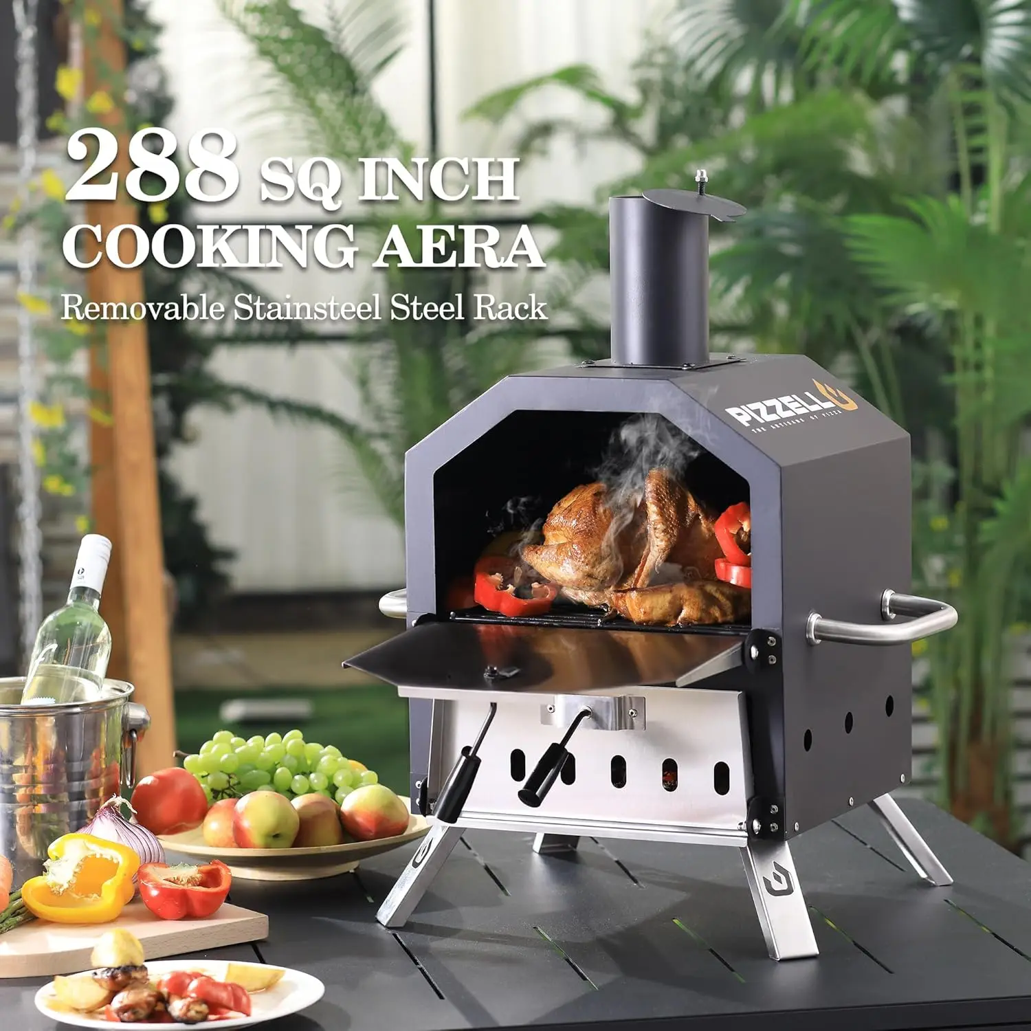 Outdoor Pizza Oven Wood Fired 2-Layer Pizza Ovens Outside Pizza Maker with Stone Pizza Peel CoverRemovable Cooking Rack for Camp