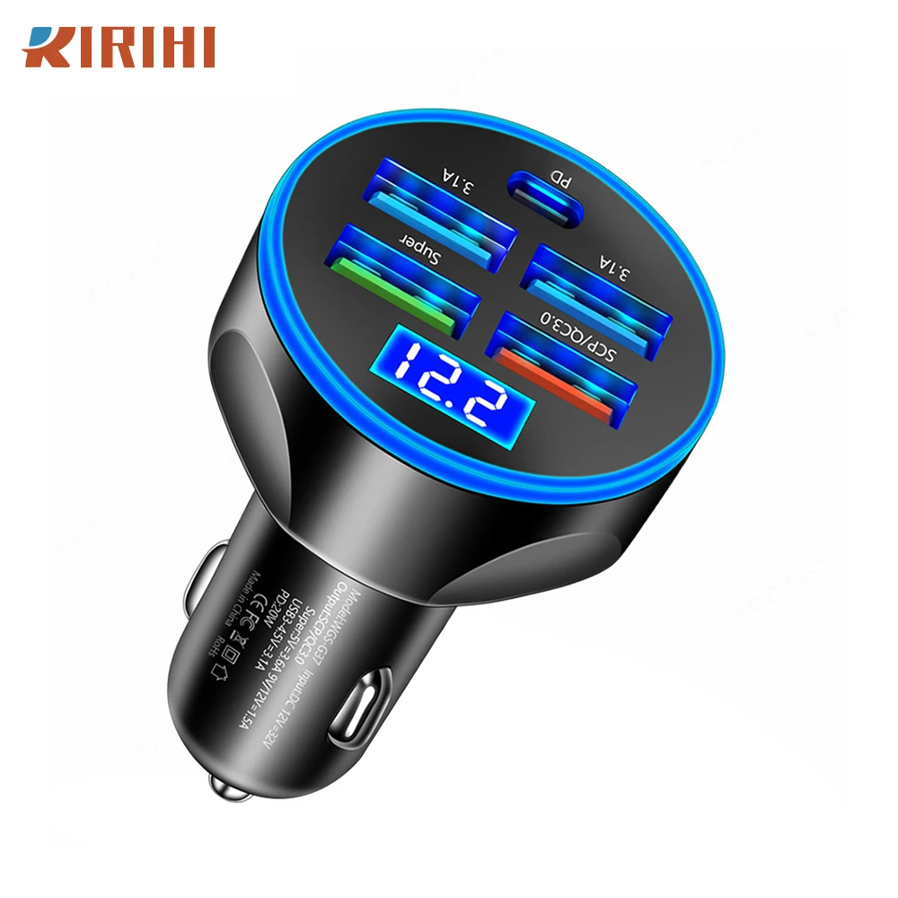 

RIRIHI 4USB PD 250W Car Charger Type C Fast Charging Auto Mobile Phone Adapter For iPhone Samsung Huawei Xiaomi QC 3.0