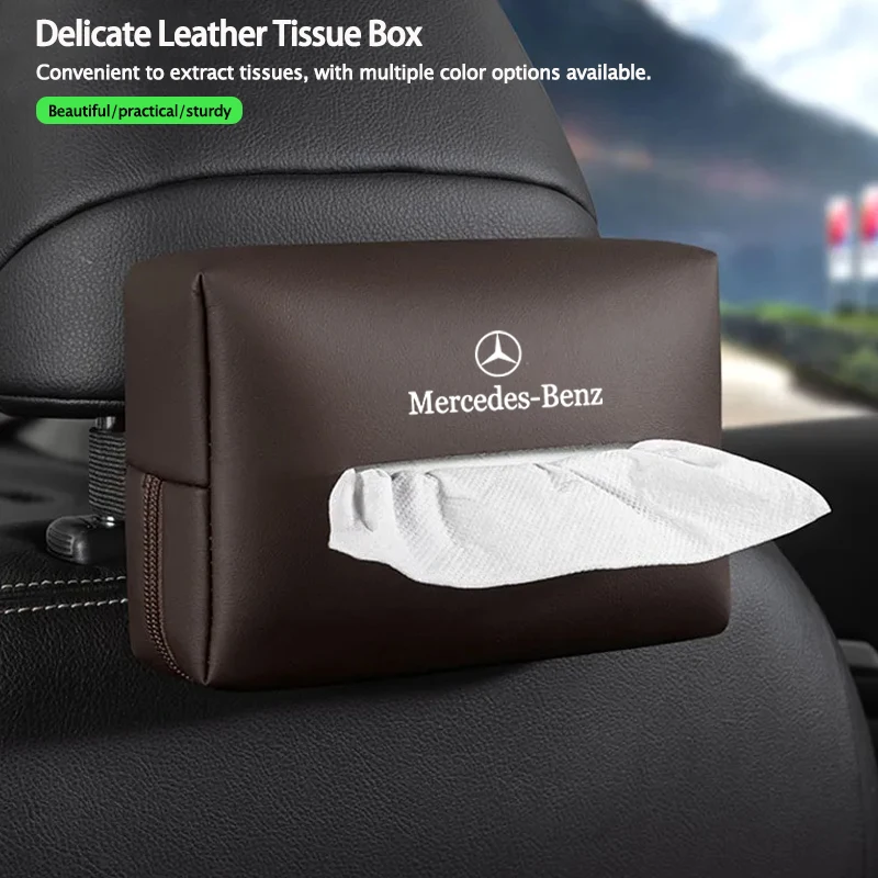 Car Tissue Box Seat Back Leather Tissue Storage Bag For Mercedes Benz AMG W203 W206 W220 W205 W211 W212 W210 W108  Auto interior