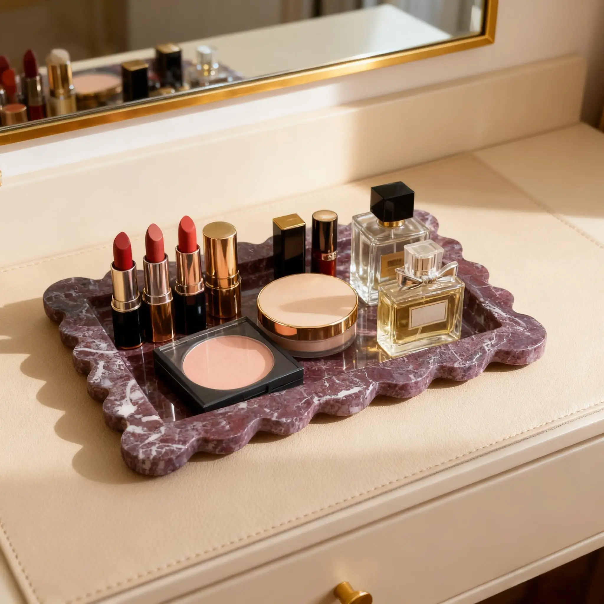 

Поднос из фиолетового мрамора с зубчатым краем, органайзер для ювелирных изделий из натурального камня, поднос для хранения туалетного столика и поднос для безделушек на столешнице в ванной комнате