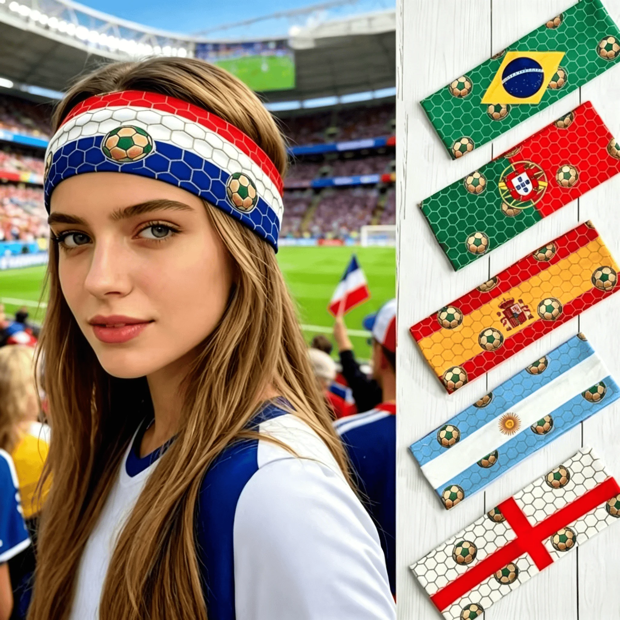 Diadema Deportiva Elástica con Diseño de Bandera Nacional de Brasil, Portugal, España, Argentina, Inglaterra, para Fanáticos del Fútbol, Running y Fitness