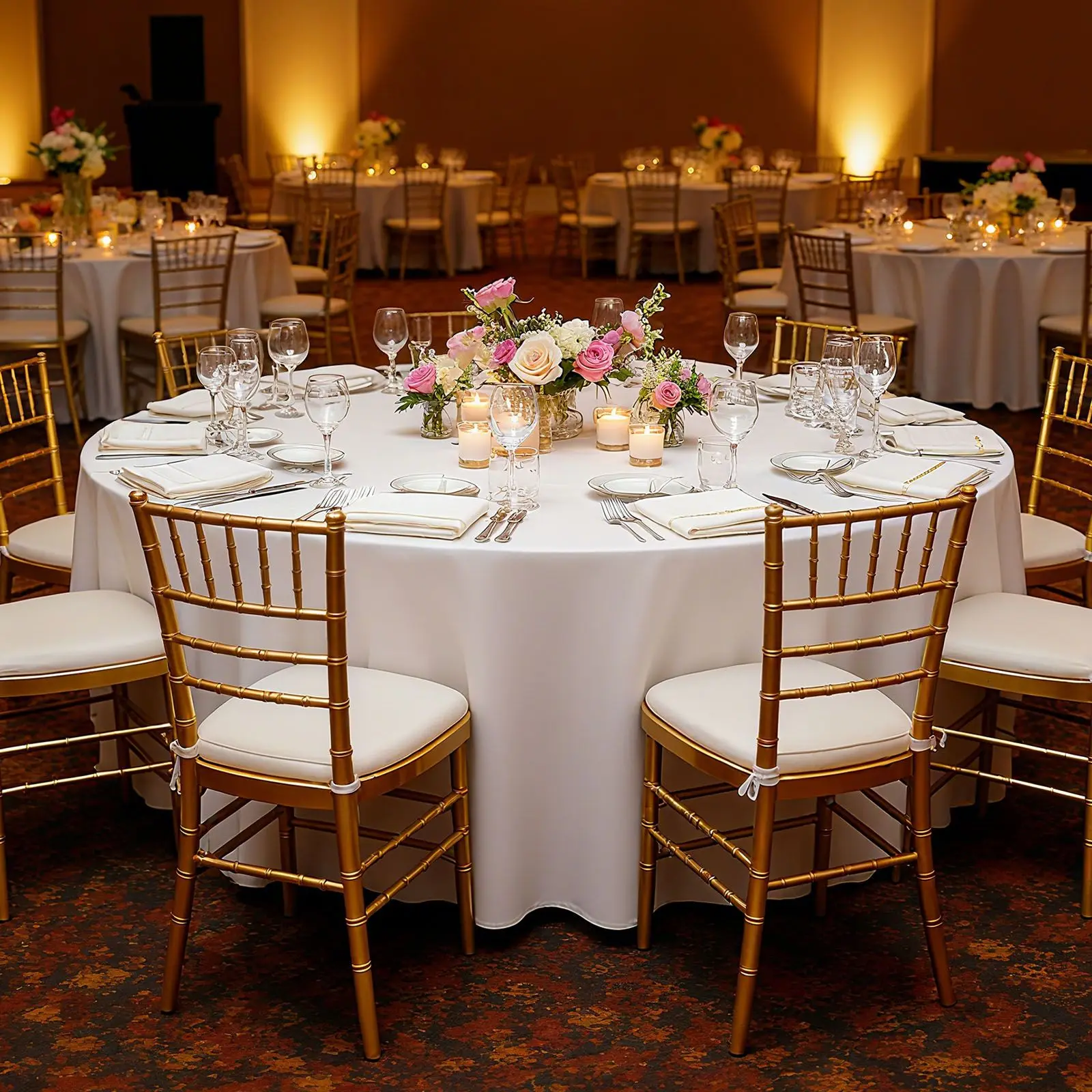 White Round Tablecloths 6 Pack, 120 Inches in Diameter, Stain- & Wrinkle- Resistant, Machine Washable Table Clothes, Polyester F