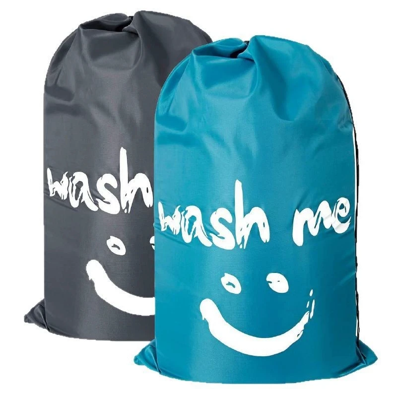 옥스포드 세탁 가방 졸라매는 끈 "Wash Me" 즐거운 얼굴 디자인 여행 이동 보관 솔루션, 다목적 더러운 옷 정리함