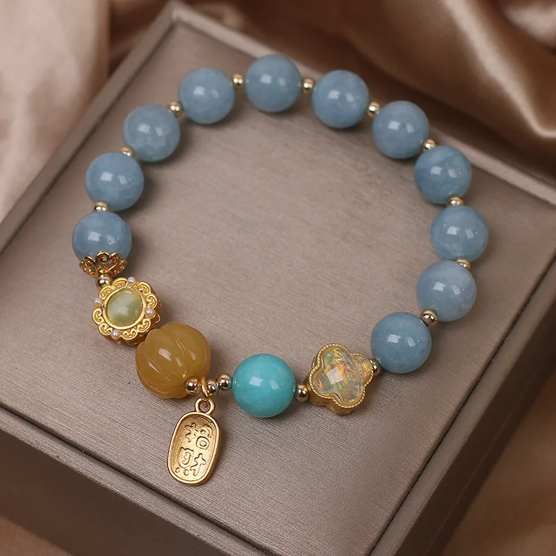 Fresh Summer Natural Aquamarine Crystal Bracelet for Women Ideal for Girlfriends and Best Friends Gifts