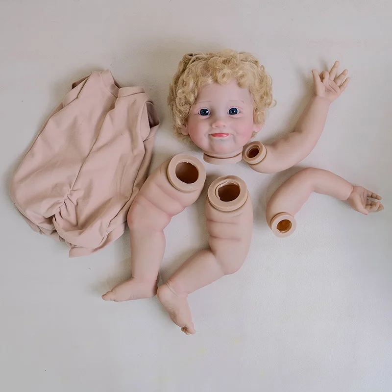 Kit de boneca reborn pintada inacabada de 24 polegadas, imagem real milicent com cabelo encaracolado loiro, toque macio, inclui corpo de pano