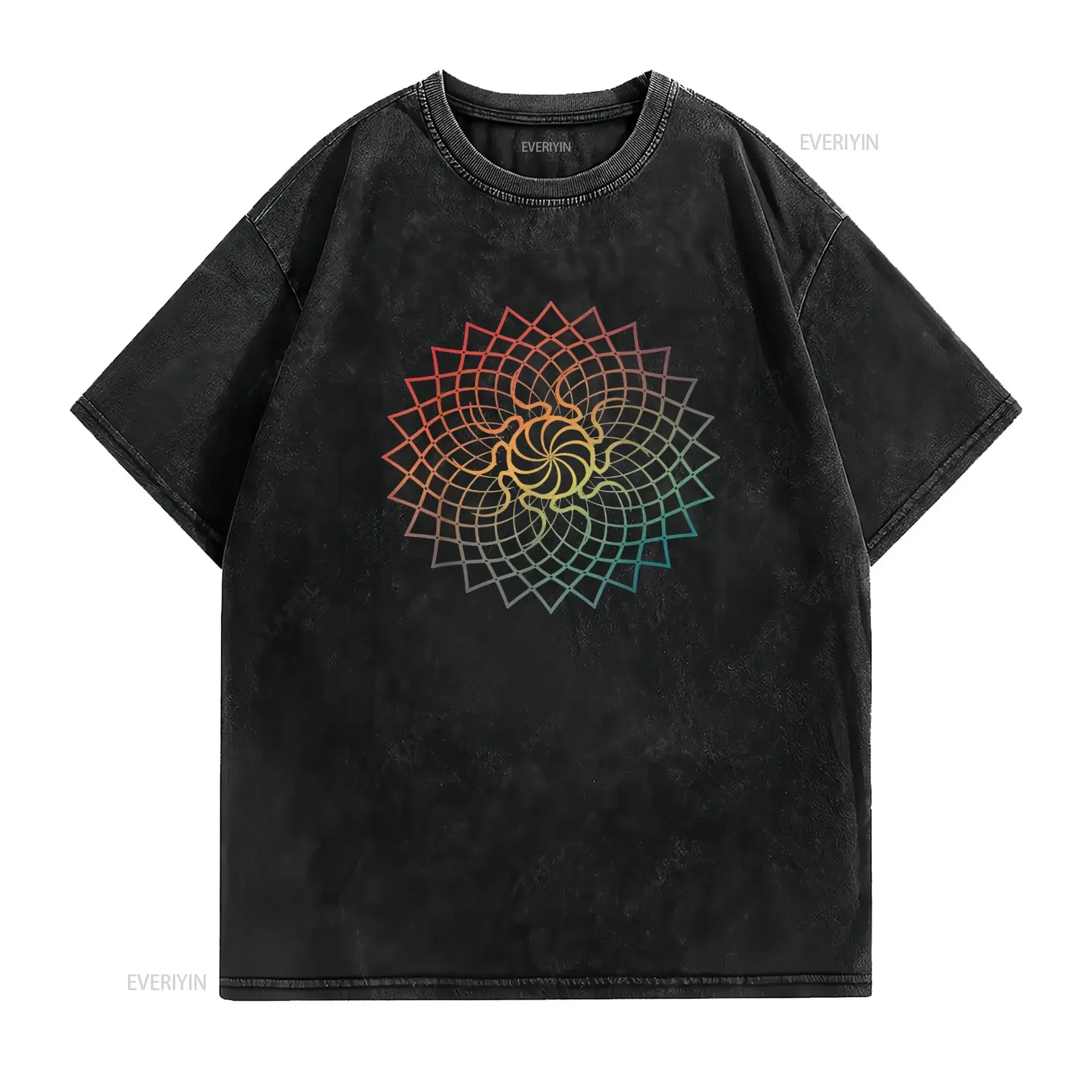 Mandala Geometry Sacred Fractal Art Yoga Mantra Good Vibe T Shirt Black 2X Large vintage Washed Soft streetwear Stretched view 2