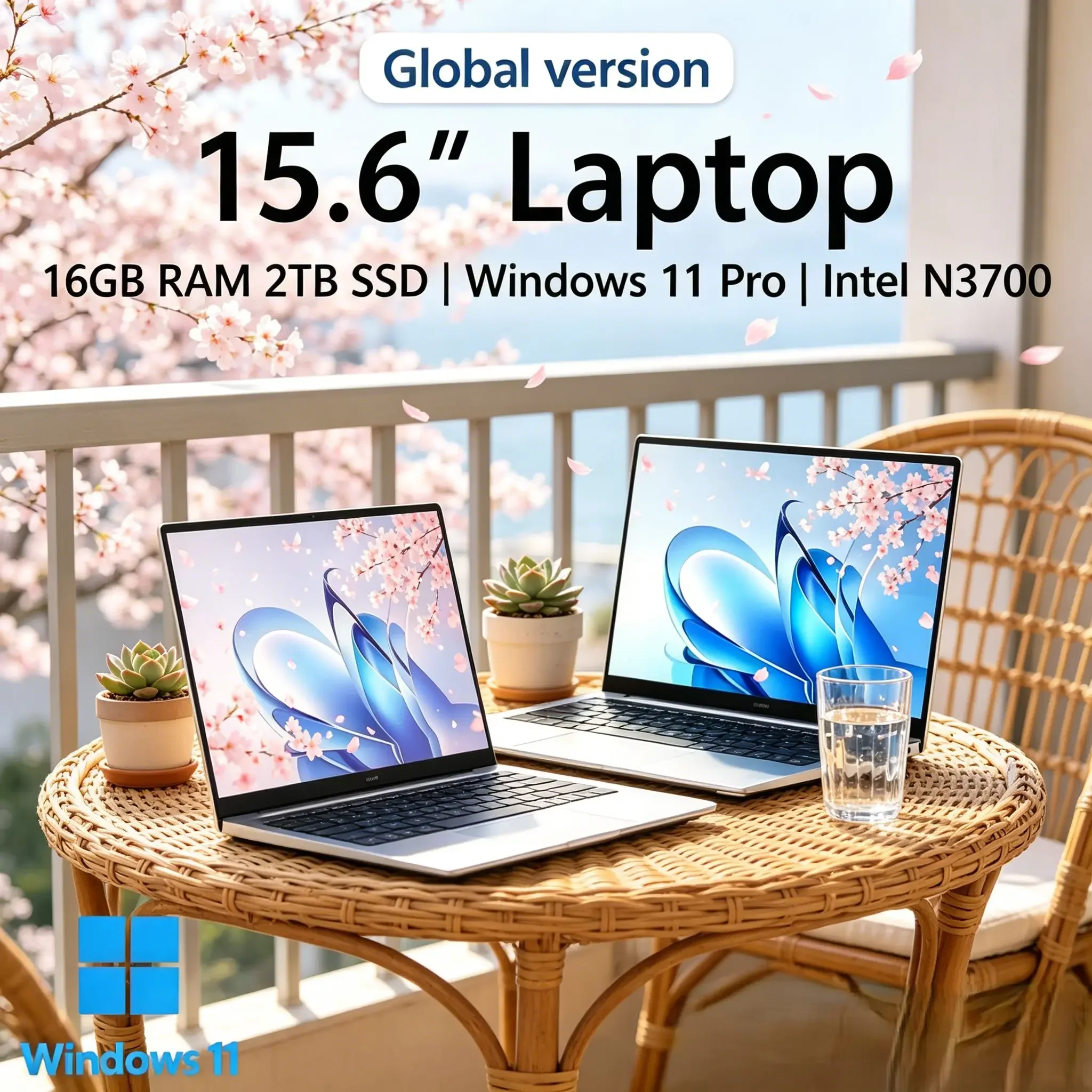 

New 15.6" Ultra‑Slim Portable Laptop, Intel N3700, Windows 11, 16GB, 2TB , 1080P FHD Display for Office & Study