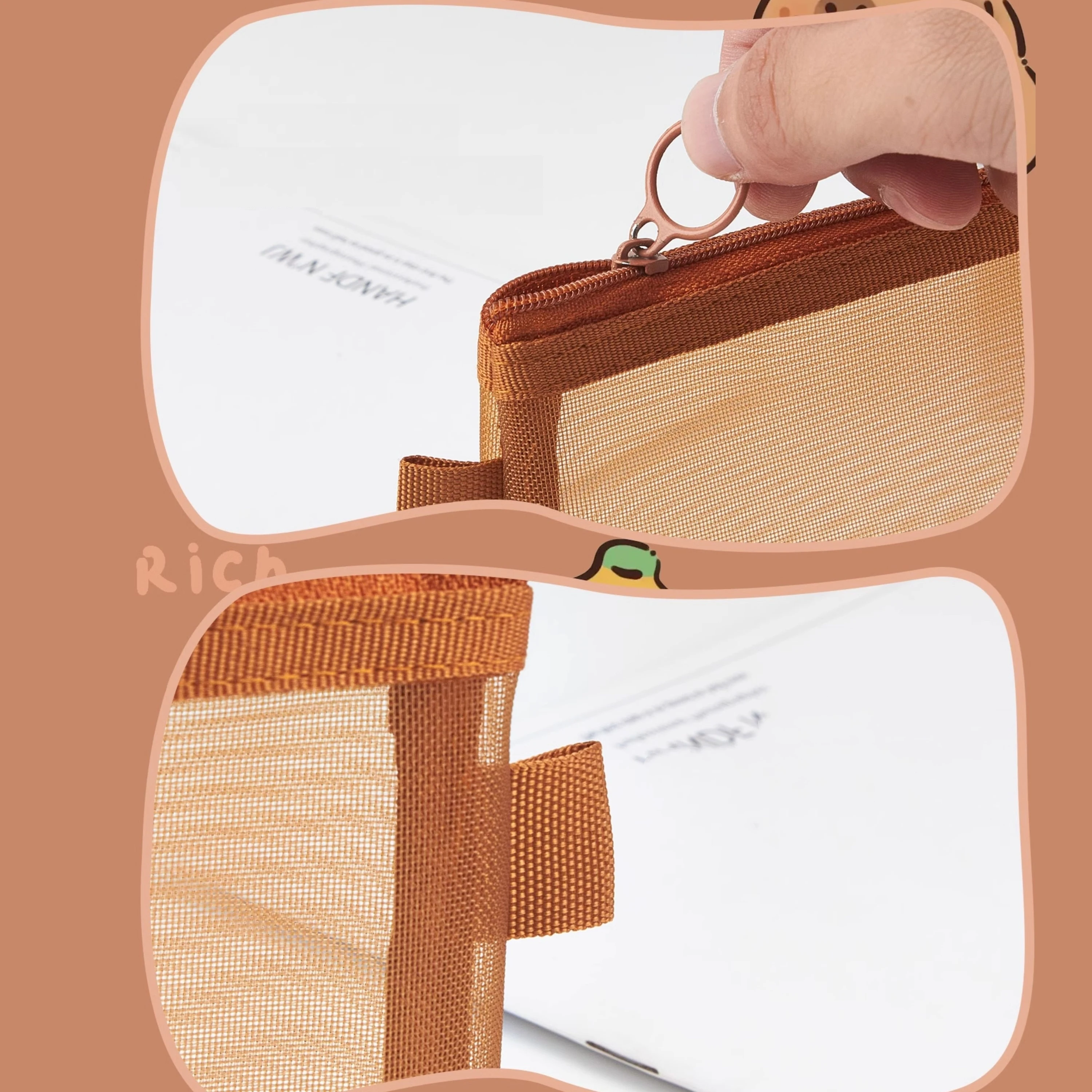 Capybara Mesh Pencil Bag Pen Case Cartoon Design Simple Transparent Storage Pouch for Stationery F7777