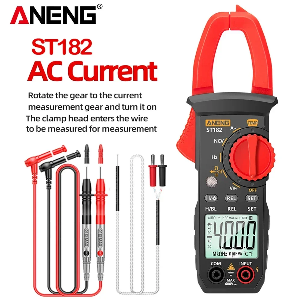 Digital Clamp Meter Multímetro 4000 Contagem Tensão ac dc Amperímetro Tester hz Capacitância Ncv Ohm Test Tools Aneng-st182