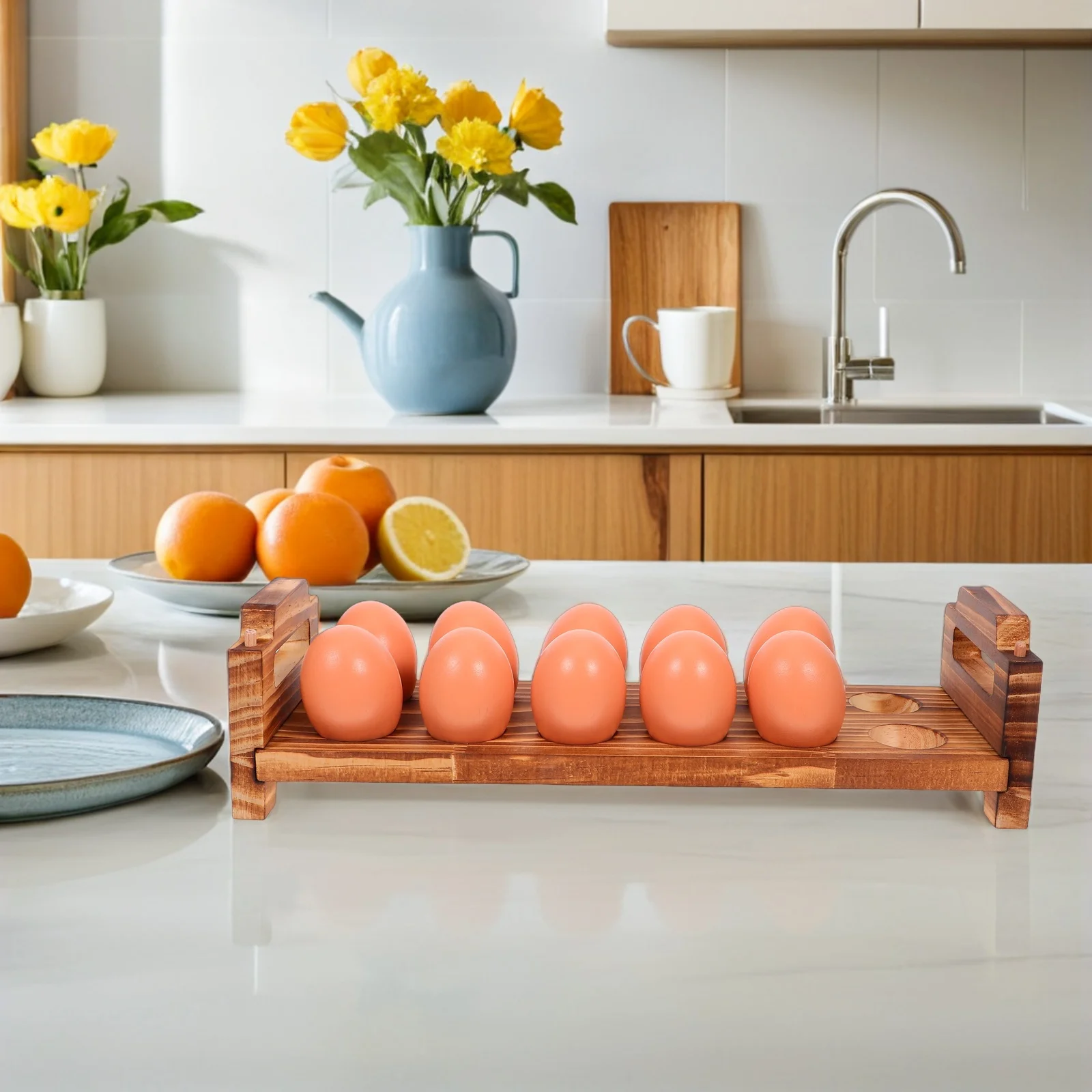 

12-Slot Wooden Egg Holder Stackable Natural Craftsmanship For Kitchen Countertop Refrigerator Farmhouse Decor Storage Basket