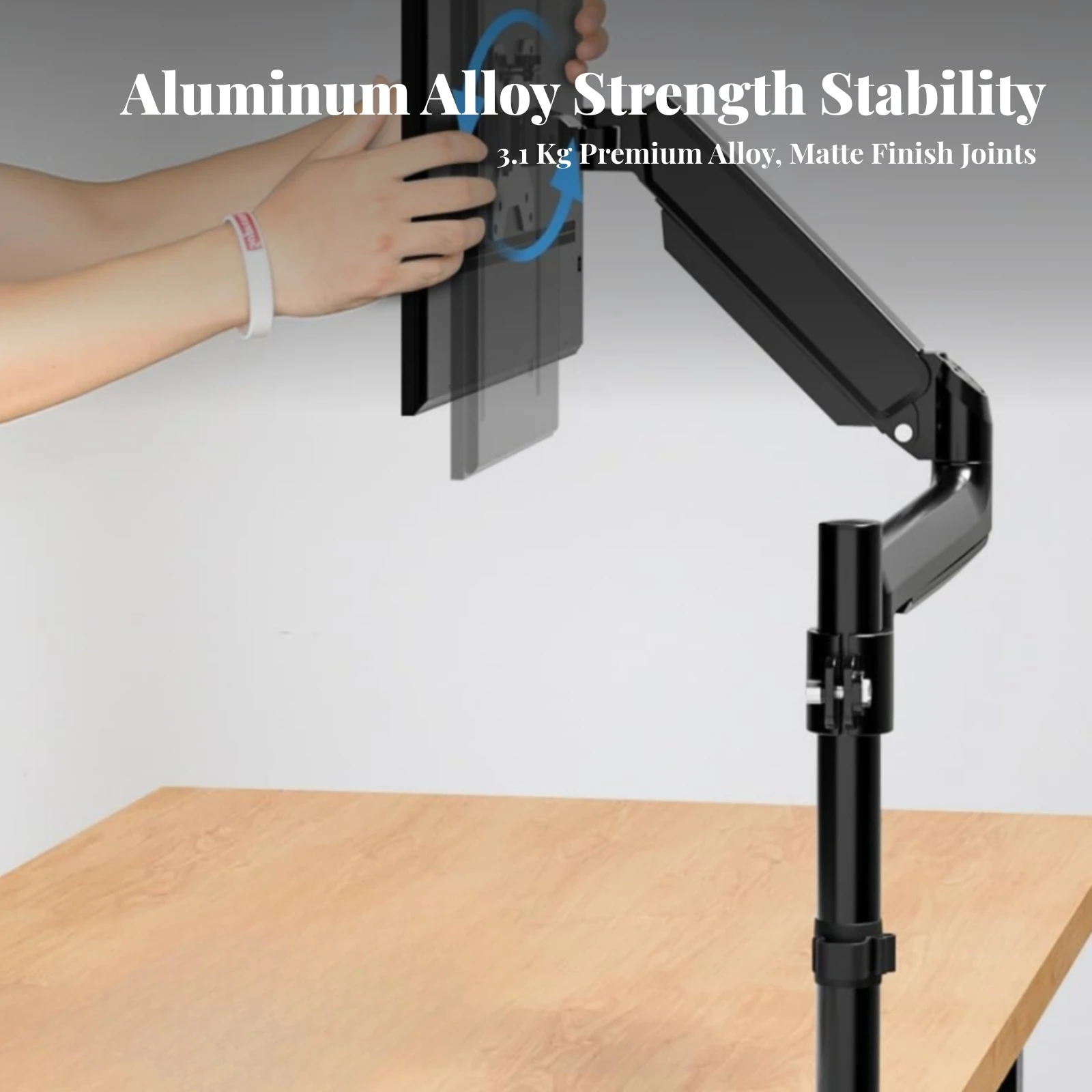 Single Monitor Arm with Desk Clamp Ergonomic Gas Spring Monitor Mount with Pole Furniture Clutter-Clear Flat for Office Workers