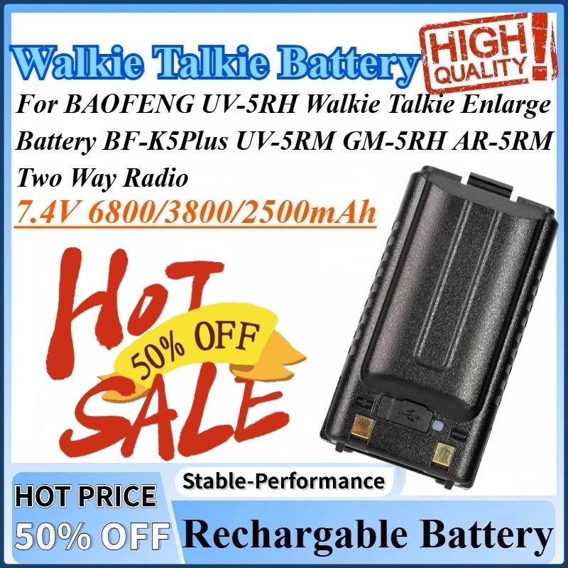 

7.4V 6800/3800/2500mAh UV-5RH For BAOFENG Walkie Talkie Enlarge Battery AR-5RM BF-K5Plus GM-5RH UV-5RM Two Way Radio