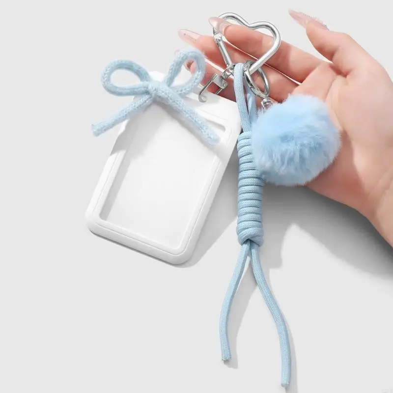 

Furry PomPoms Bowknot Keychain Bag Charm Pendant MultiPurpose Keychain Card Holder Gift For Women Teens Children A2UB