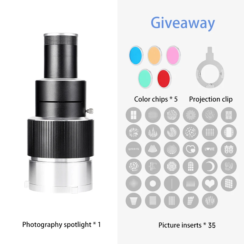 Bowon Mount Floodlight Spotlight Cone Lens Video Artist Styling Studio Light Kit with Optical Spotlight Lens 35 Styling Pieces