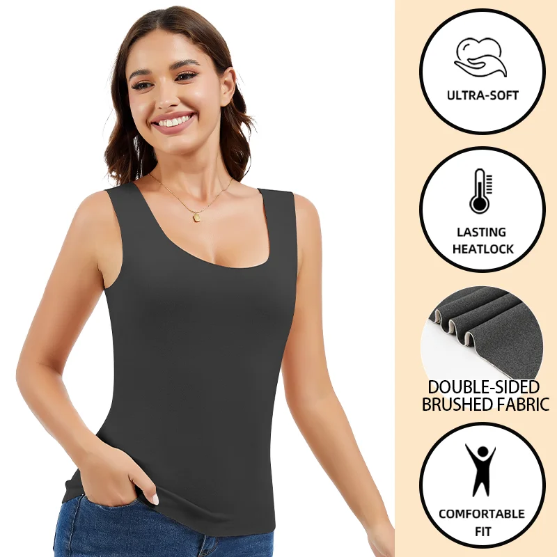 Slimbelle Women's Thermal Top Sleeveless Underwear Outer Wear Double-side Brush Keep Warm Soft Vest Heating Inner Bottoming