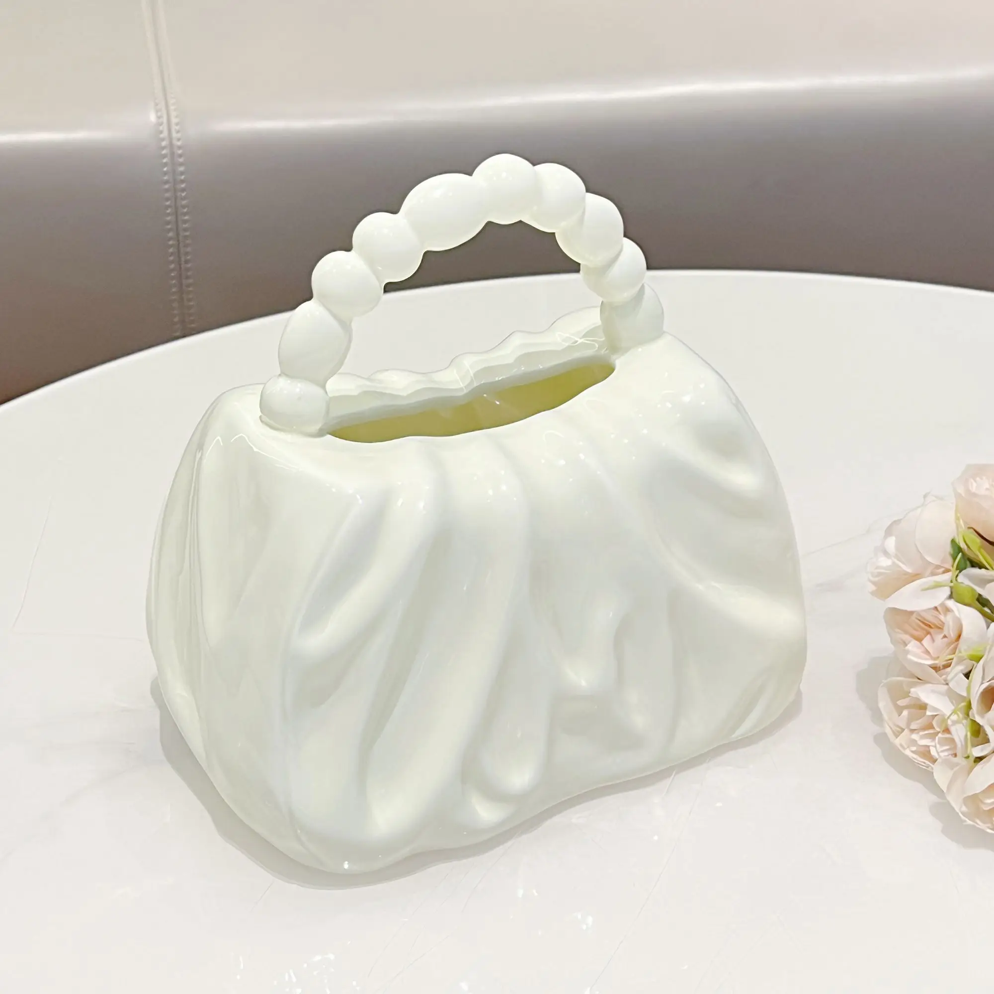 

Ceramic Handbag Tissue Box - Luxury Napkin Holder for High-End Living Room Decor & Home Accent
