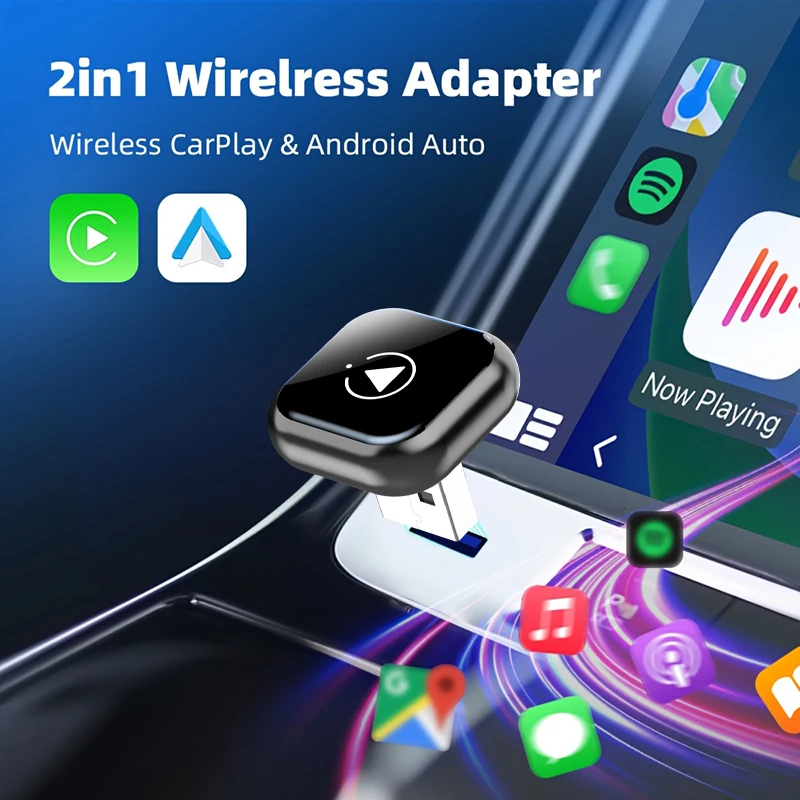 VYVYLABS 2026 Upgraded 2 in 1 Mini USB Wireless CarPlay Adapter Plug and Play Auto Connect for iPhone 6 Above and Android Auto
