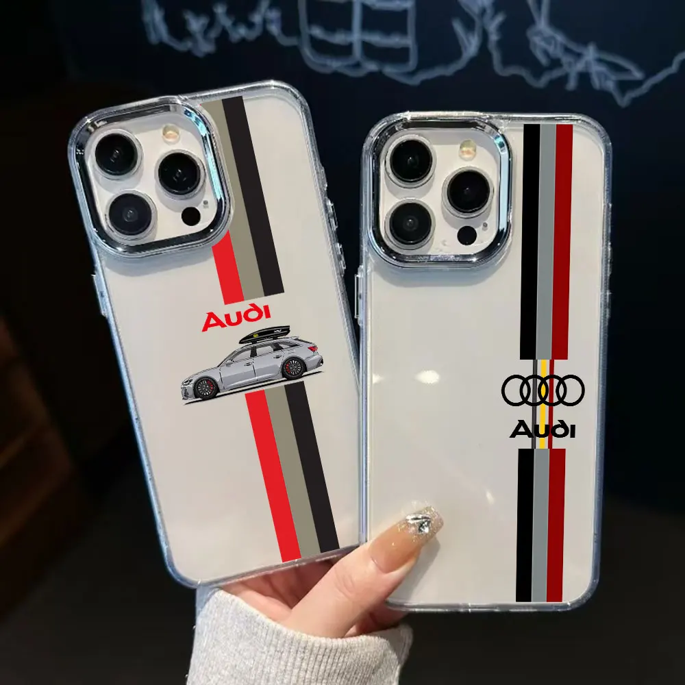Transparent Phone Case For Samsung Galaxy 20 Ultra 10 Plus Electroplated Lens Frame Cover J7 Prime M10s Shell Sports Car A-Audi