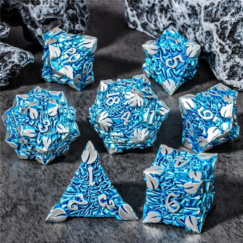 

OUKELANWO Root Metal Dice Set DND, Polyhedral Dungeon and Dragon Dice, D&D Dice for RPG Role Playing Game D20 D12 D10 D8 D6 D4