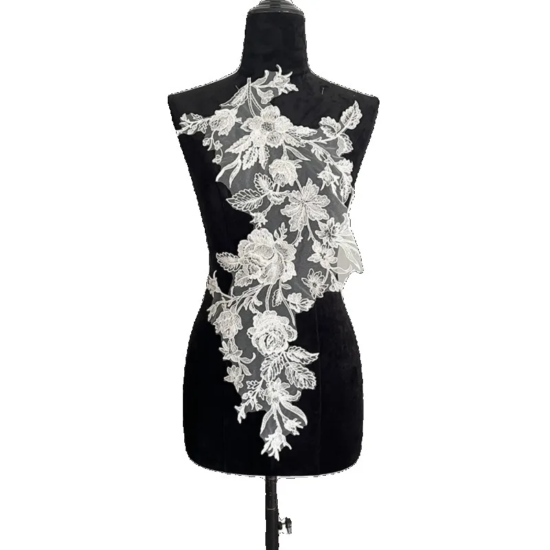 

1 пара, высококачественная кружевная ткань с цветочной тонкой нитью и блестками, аксессуары для украшения свадебного платья ручной работы