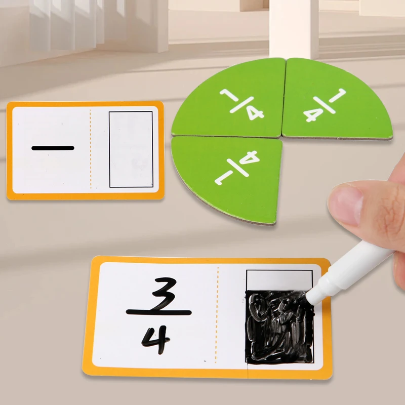 Set per l'apprendimento delle frazioni matematiche in legno con piastra di decomposizione delle frazioni della carta Sussidio didattico Montessori Giocattoli educativi per la matematica dei bambini