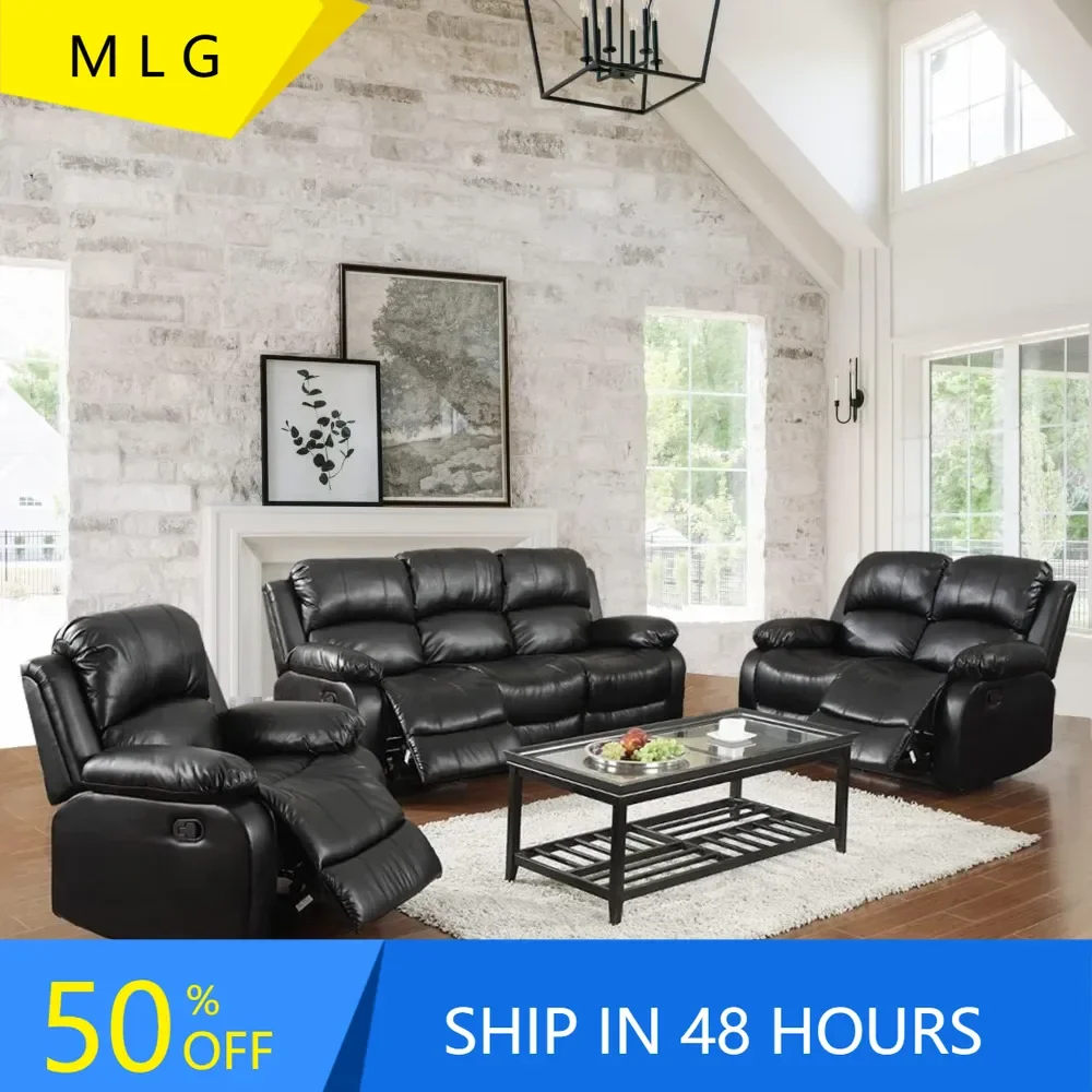 

Recliner Sofa Living Room Set Leather Reclining Sofa，Loveseat Chair Sets Living Room Furniture Sets Couches for LivingRoom,Black