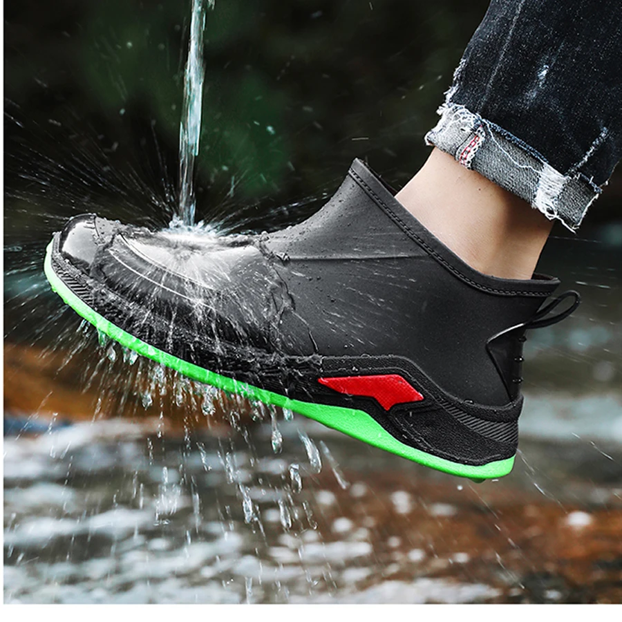 black fishing boots bareboot rain boots Waterproof Shoes Flat Clogs Garden Shoes zapatos size 44