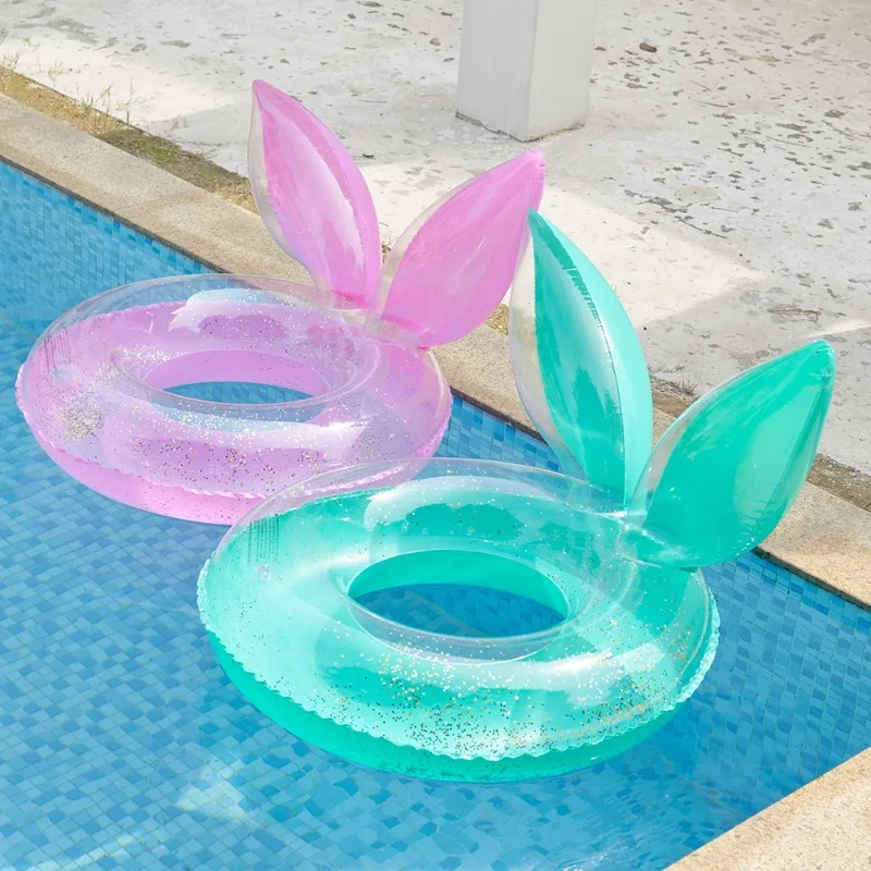 Juguete inflable grueso de PVC con lentejuelas, orejas de conejo, anillo de natación para chico y adulto, accesorios de piscina para jugar en el agua en la playa, juguete inflable