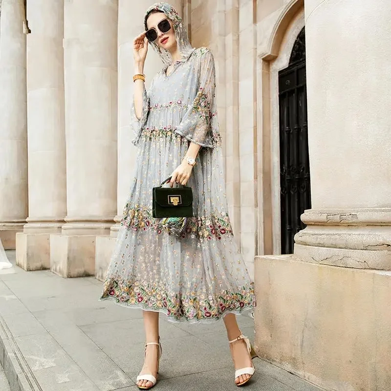 2024 Spring and Summer Women\'s New Fashion Rich Lady Loose Heavy Embroidery Long Two-Piece Embroidered Dress Set M1039