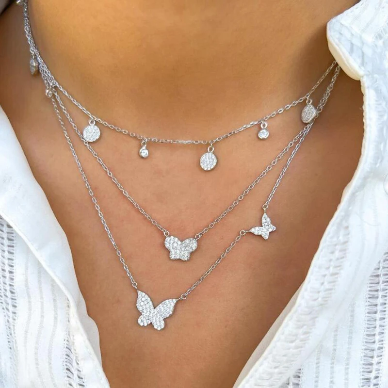 2025 prezent na walentynki dla kobiet biżuteria złoty kolor Mini śliczny piękny motyl Bling wyczyść CZ delikatna bransoletka naszyjniki