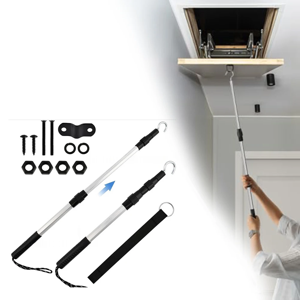 Attic for access Telescopic Attic Rod Attic Staircase Pull-down System Hook Design Staircase Door Kit Eliminates Tangled Ropes