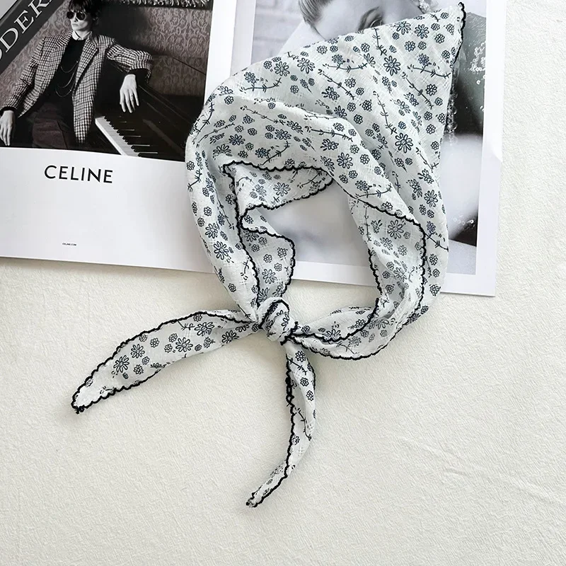 Retro Pastoral Style Scarf Literary Flower Print Triangle Small Fashion Headband Headscarf Versatile Women