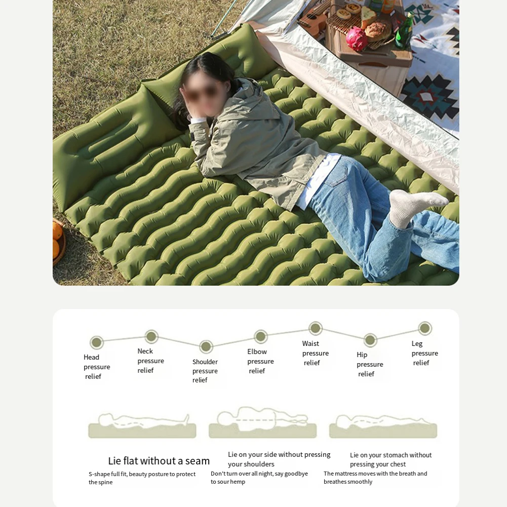 

Camping Trip Camping Mattress Lightweight Air Mattress 200*140*6cm Wear-resistant Material Foot Pump Inflation