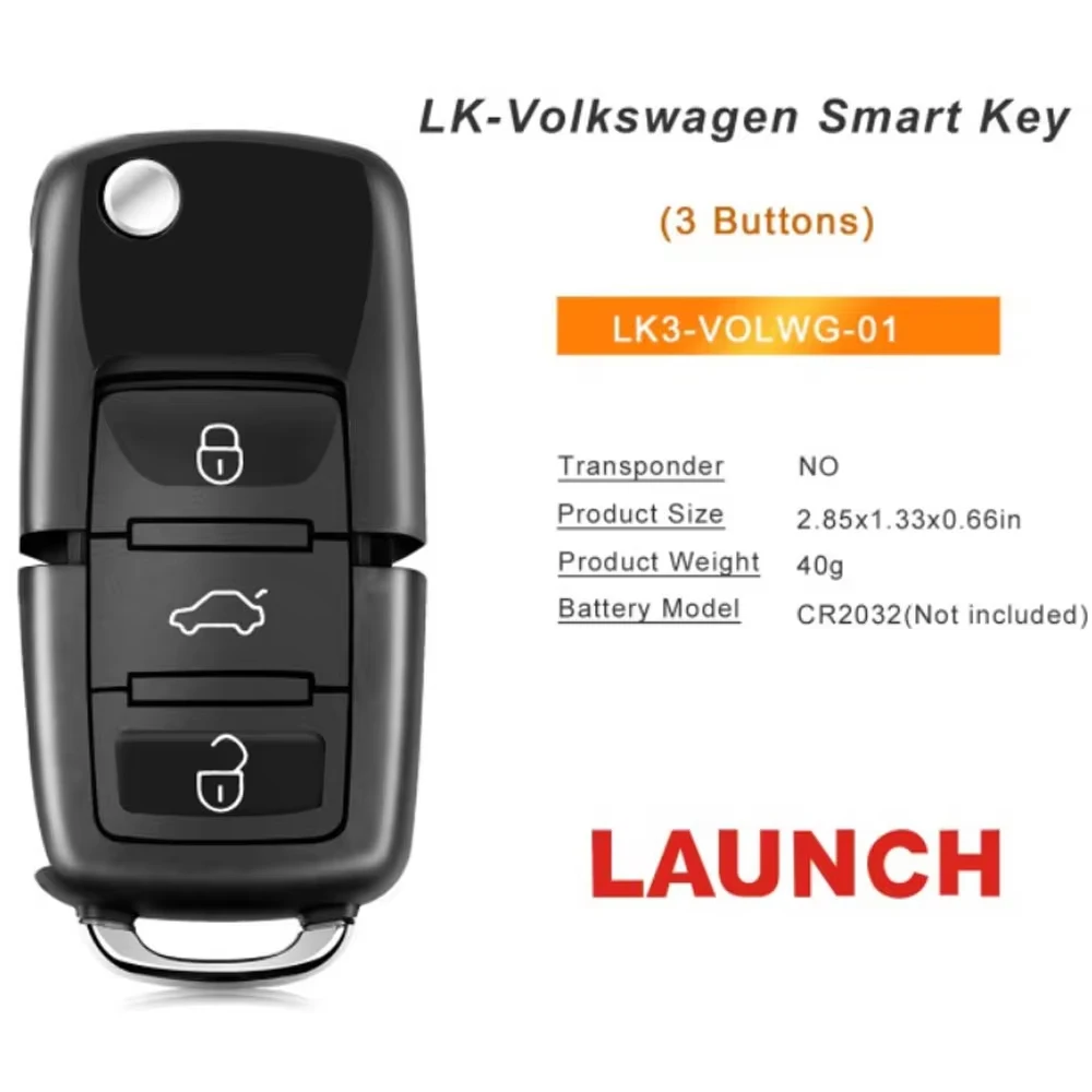 Launch LK3-VOLWG-01 Smart Key (Folding 3-Button-Black) for /V W/ Used with IMMO Elte/IMMO Plus PAD V VII Programmer