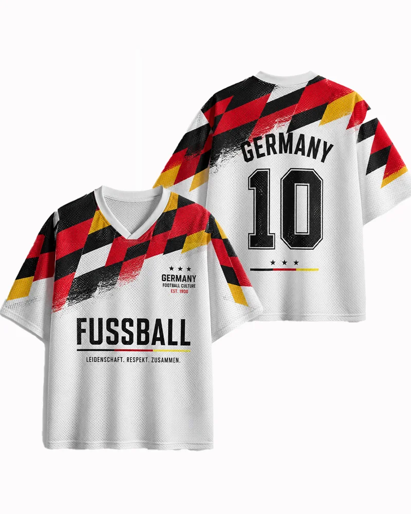 American Retro German Football Short Sleeved Geometric Contrasting Color Men's and Women's 3D Printed Breathable Loose T-shirt