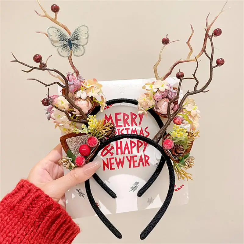 Christmas Antler Headband Fairy Flower Berry Festival Party Props Christmas Headband Decorationby Tree Branch Cosplay Hairband