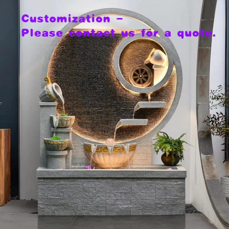 custom.Gray Trendy Cascading Rockery Fountain Garden Outdoor and Indoor Waterfall SPA With LED Lights Stone Fish Pond
