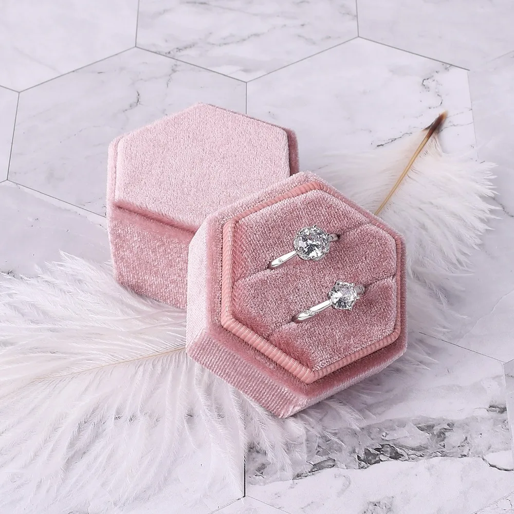 

New A Pair of Rings Jewelry Box Hexagon Velvet Ring Box Luxury Elegant Jewelry Display Packaging Anniversary