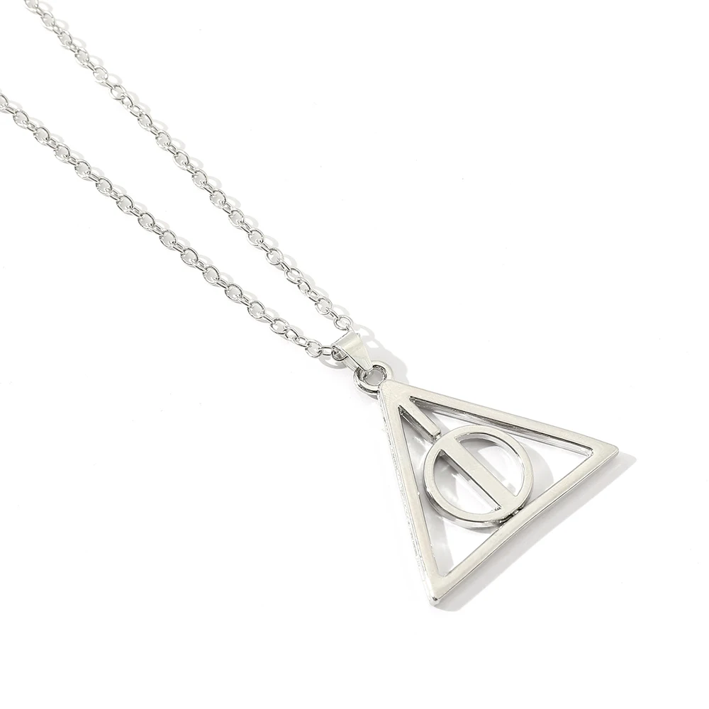 European and American Anime Silver Color Deathly Hallows Triangle Rotatable Pendant Character Movie Fashion Jewelry Necklace