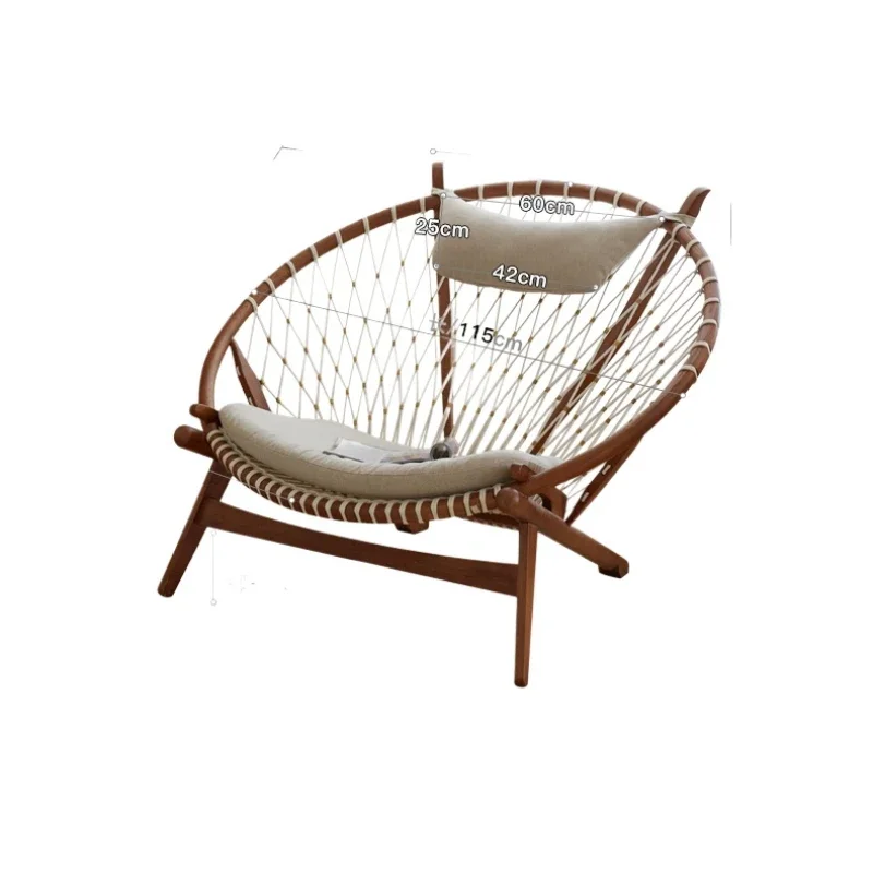 Solid wood lazy sofa chair living room outdoor balcony rope woven semi-circular single leisure recliner