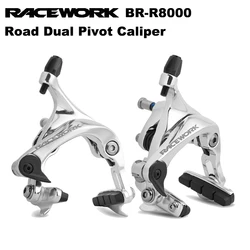 RACEWORK Road Bike Dual Pivot Calipers R8000 Bicycle Brake Polished Silver Front Rear Side Pull Caliper Rim Folding Bike C Brake