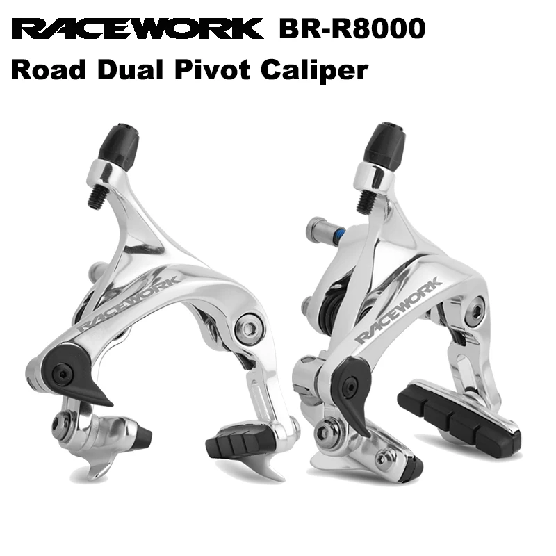 RACEWORK Road Bike Dual Pivot Calipers R8000 Bicycle Brake Polished Silver Front Rear Side Pull Caliper Rim Folding Bike C Brake