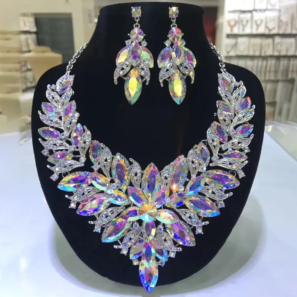 

Stonefans Colorful Dubai Bridal Jewelry Sets for Women Free Shipping Exaggerated Rhinestone Necklace Earrings Set Jewelry Gifts
