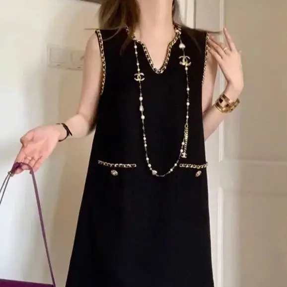 

French Hepburn Vest Sleeveless Dress Women Summer New Small Fragrance Style High-End Temperament Mid-Length Skirt