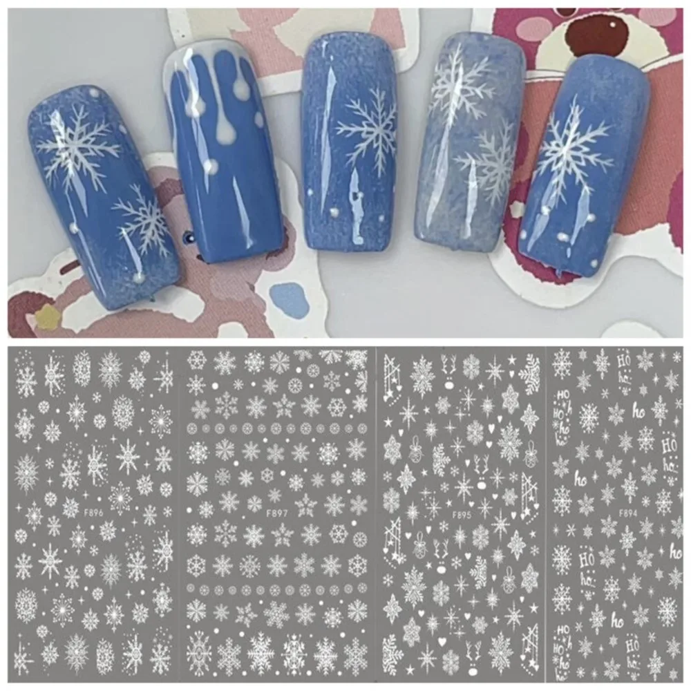 30/12/10/6pcs Laser Glitter Snowflake Nail Sticker 3D Christmas White Snowflake Slider Decals Manicure DIY Nail Art Decoration