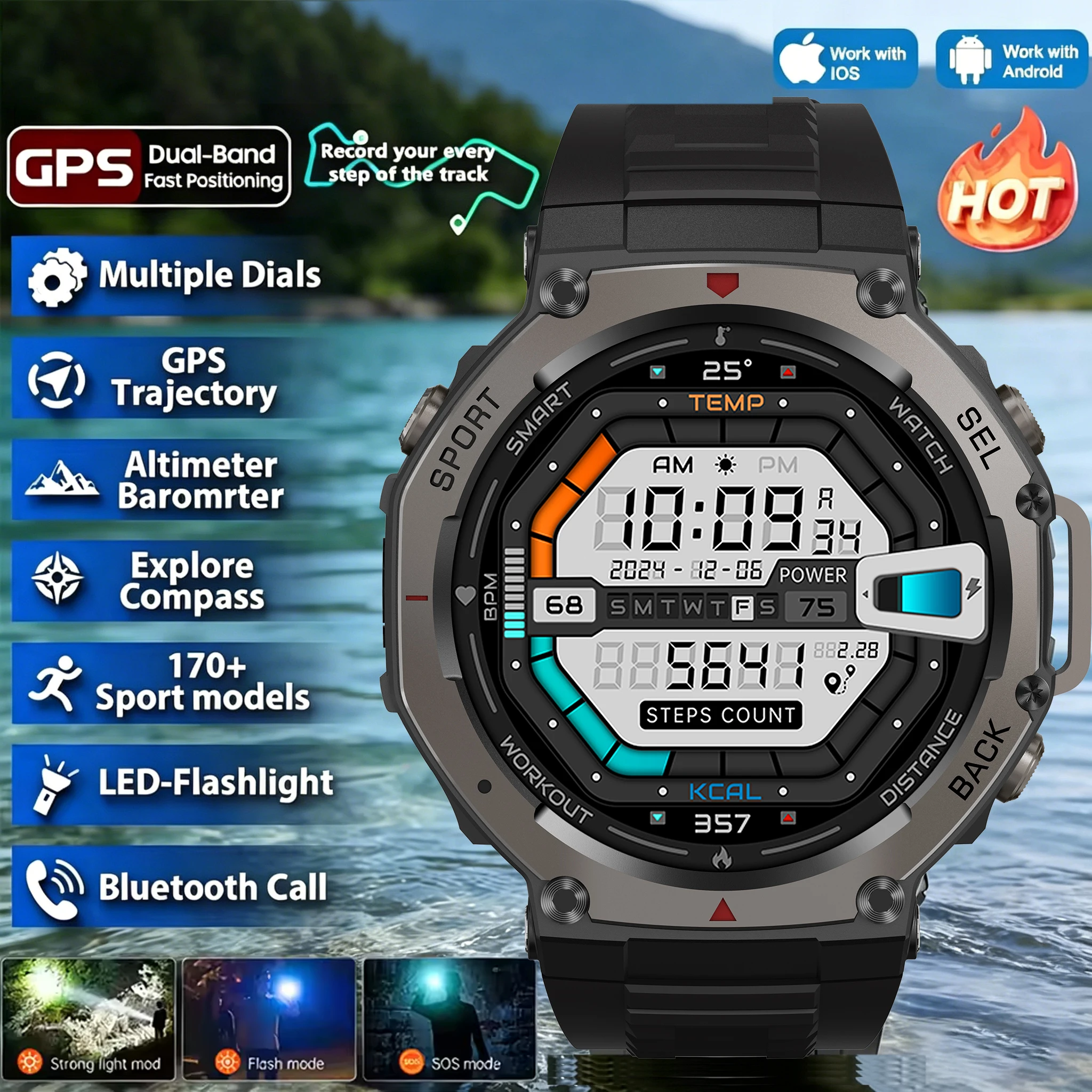 LIGE GPS Outdoor sports Smart Watch 1.43