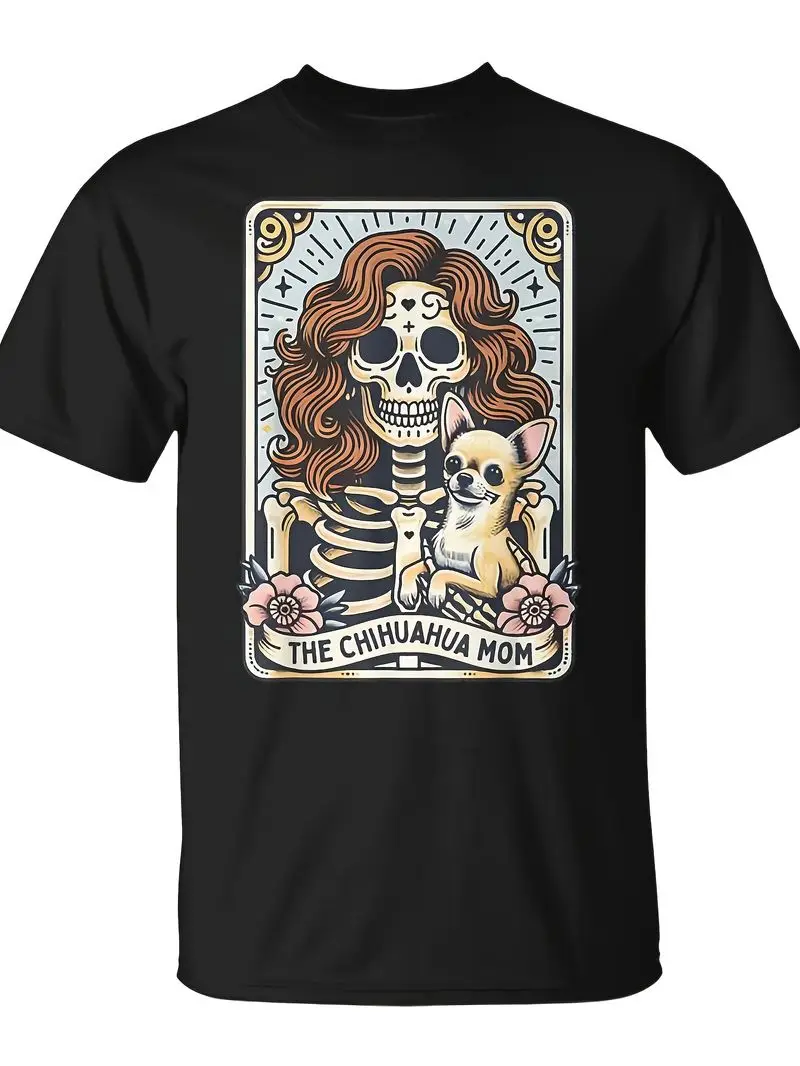 Chihuahua Mom Tarot Card Skeleton Mama Dog Lover Witchy Vibe T-Shirt - Monsterry Same Style For Men And Women 2026 Summer Short-