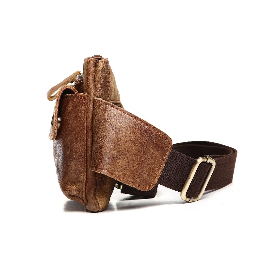 Nesitu High Quality Brown Vintage Real Skin Genuine Leather Women Men Waist Bags Female Male Belt Bag M8136